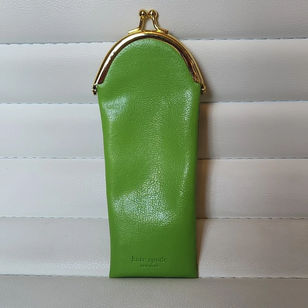 Kate Spade Green Leather‎ Kiss Lock Eyeglass Case Wink Wink 804167